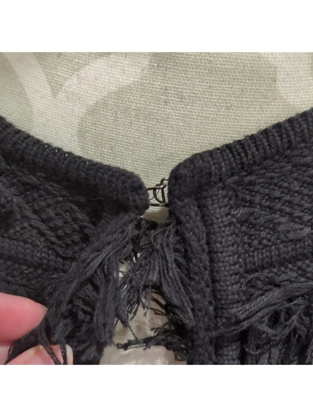 T Tahari Black Fringe Knit Sweater Cardigan